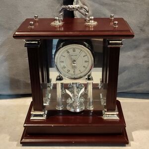 WALLACE SILVERSMITHS MAHOGANY & SILVER MANTLE CLOCK W/ PENDULUM LIMITED EDT #804